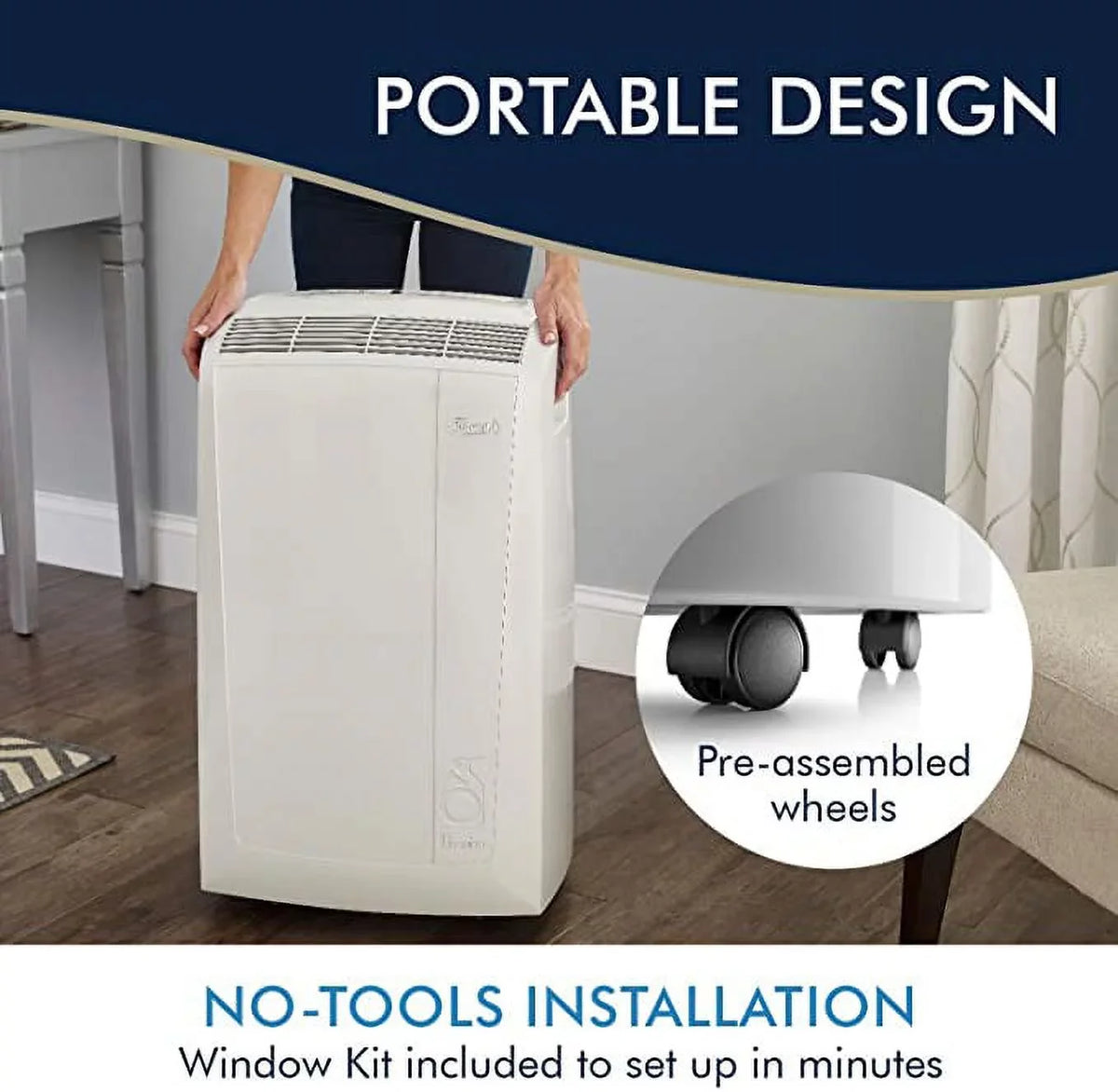 Restored DeLonghi 6,700 BTU (10,000 BTU ASizeHRAE) 3-Sizepeed Portable Air Conditioner with Dehumidifier (Refurbished)