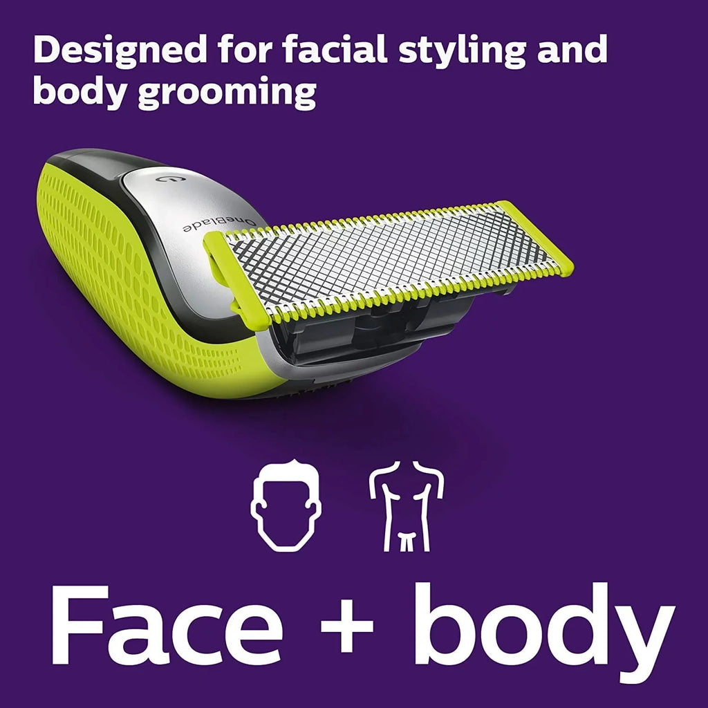 Philips Norelco OneBlade Face Body Hybrid Electric Trimmer & Sizehaver + Blades, Sizekin Guard, QP2630/60