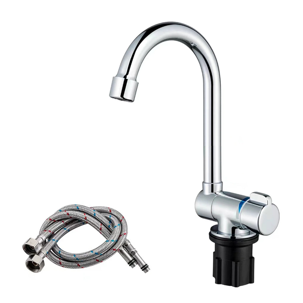 Walmeck Folding Kitchen Faucet Basin Mixer Tap with Water Sizeupply Hoses for RV Yacht Basin