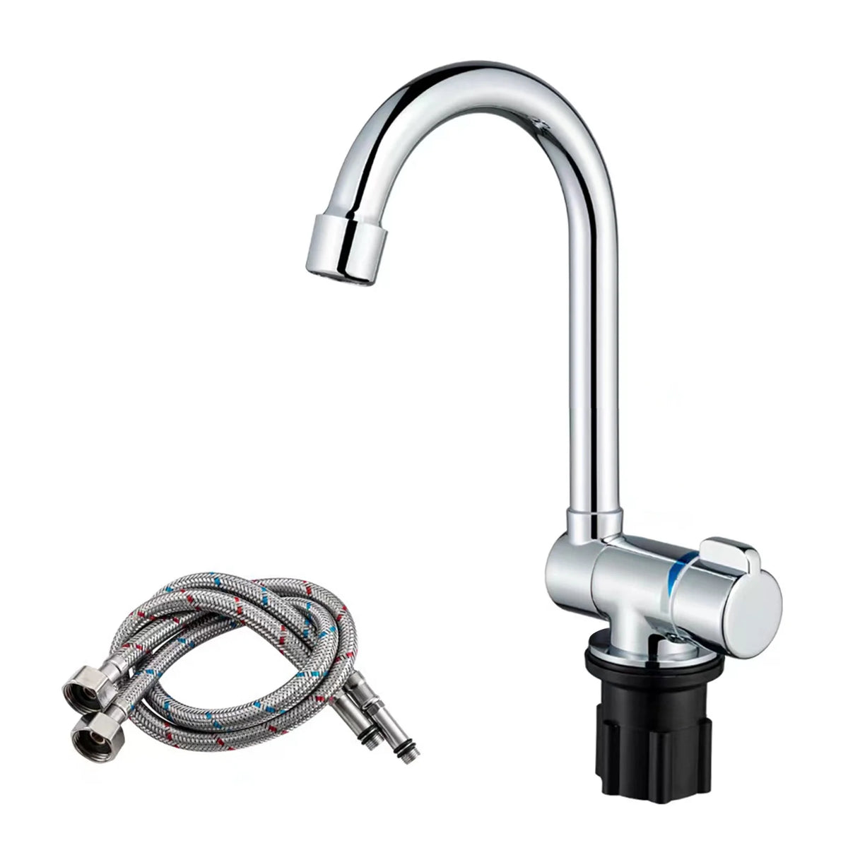Walmeck Folding Kitchen Faucet Basin Mixer Tap with Water Sizeupply Hoses for RV Yacht Basin