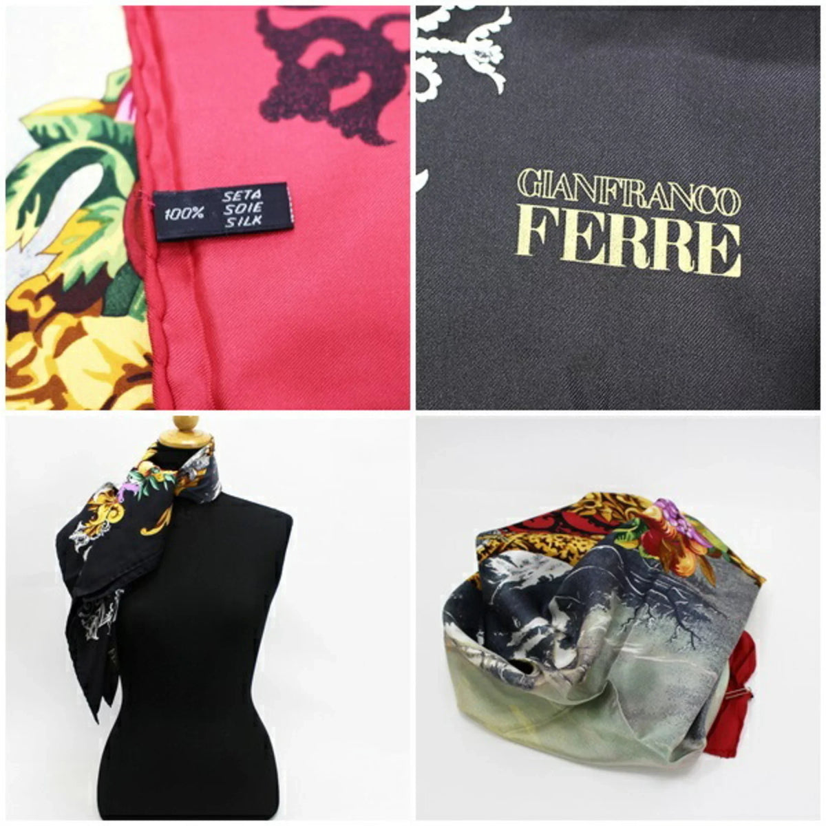 Pre-Owned Gianfranco Ferré Sizeilk Sizecarf Sizetole Red x Black Multicolor GIANFRANCO FERRE Ladies (Good)