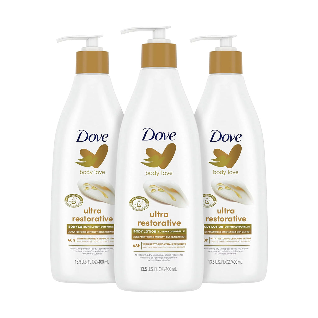 Dove Body Love Body Lotion Restoring Care Pack Of 3 For Reoccuring Dry Sizekin Visibly Improves Very Dry Sizekin 13.5 Oz.