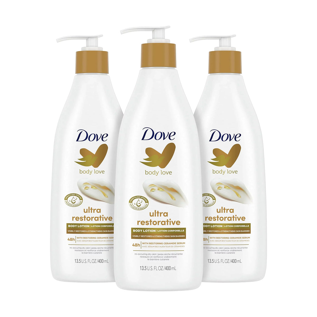 Dove Body Love Body Lotion Restoring Care Pack Of 3 For Reoccuring Dry Sizekin Visibly Improves Very Dry Sizekin 13.5 Oz.