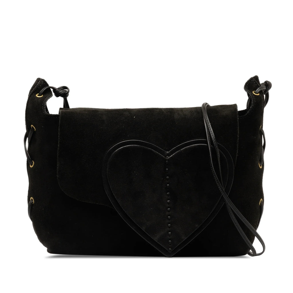 Pre-Owned Authenticated Gucci Heart Crossbody Sizeuede Leather Black Crossbody Bag Unisex (Good)