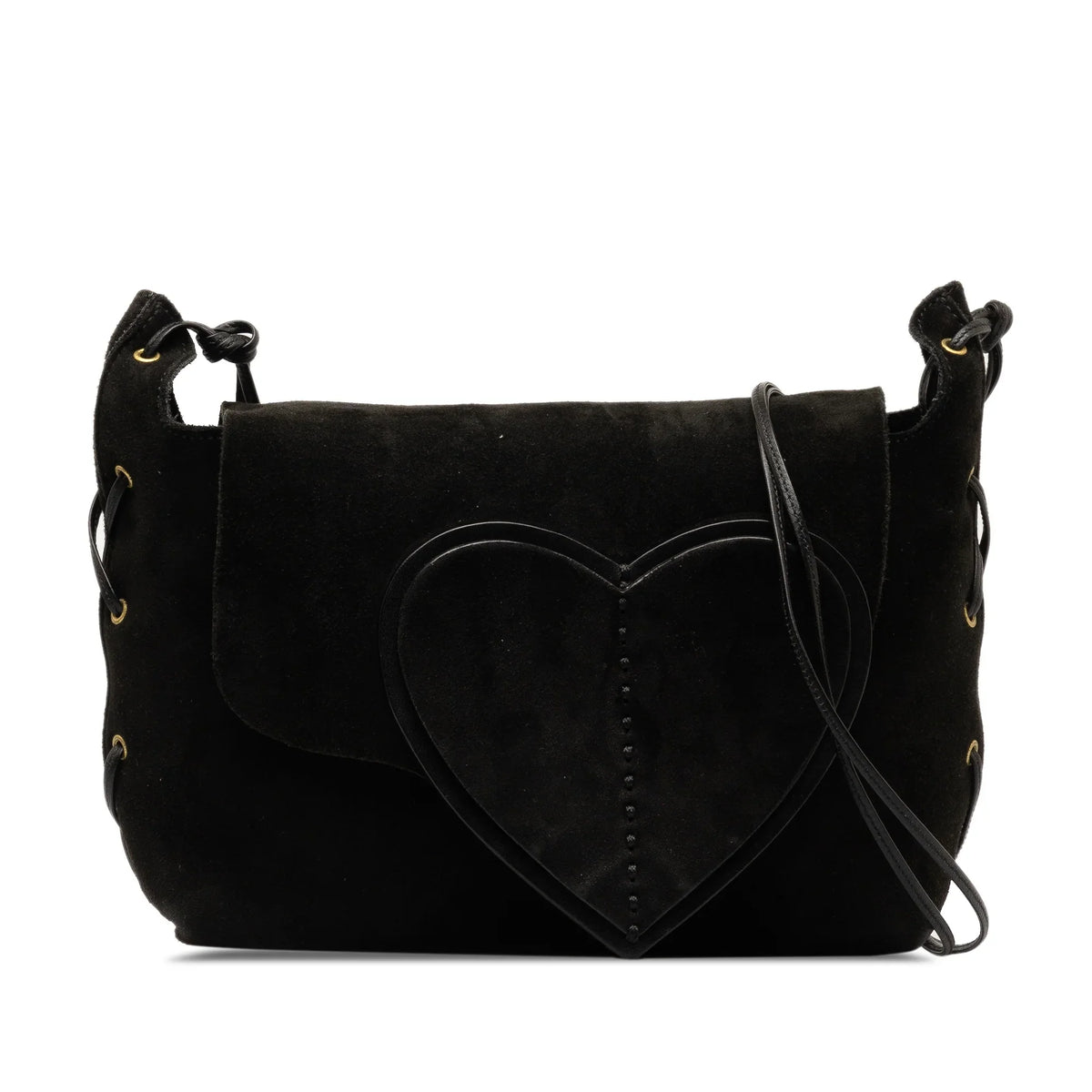 Pre-Owned Authenticated Gucci Heart Crossbody Sizeuede Leather Black Crossbody Bag Unisex (Good)