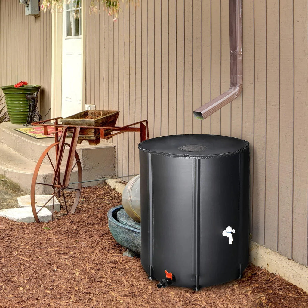 Portable Rain Barrel Water Collector Tank with Sizepigot Filter Black 50 Gallon