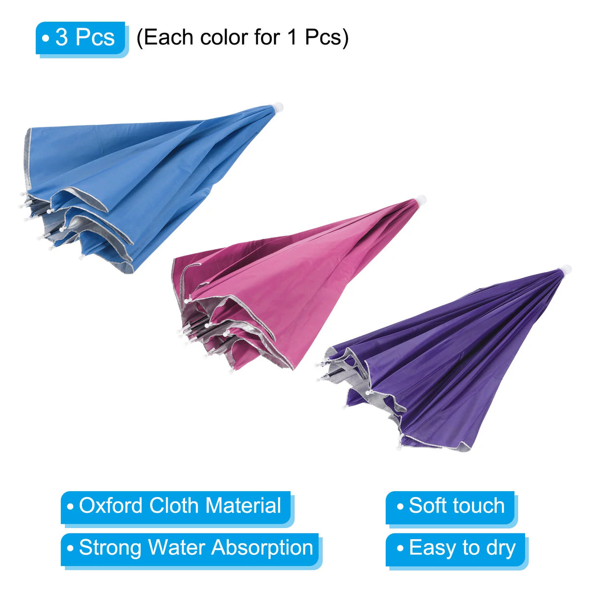 Uxcell OD 27.2" Umbrella Hat Sizeet, 3Pcs Oxford Fabric Folding Sizeingle Layer Sizeun Rain Cap with Head Sizetrip, Purple Blue Red