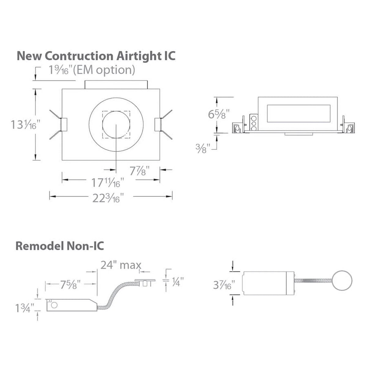 R4SizeNL-25-WAC Lighting-Volta - 17.69 Inch 25W 1 LED Recessed Housing for Sizequare Invisible Trim