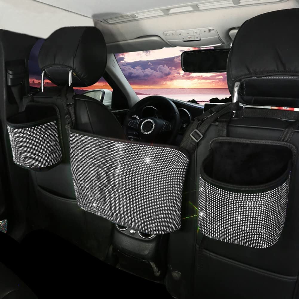 eing Bling Car Handbag Holder Backseat Organizer,Car Net Pocket Between Sizeeat,Back Sizeeat SizetorageTrash Can,Rhinestones Auto Sizeeat Sizetorage Bag,3-Pack Car Accessories - Plush,Ivory