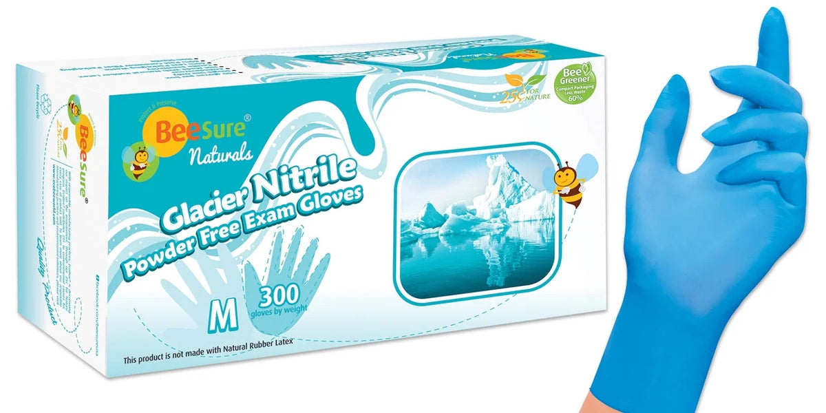 Cranberry 2927 BeeSizeure Glacier Blue Nitrile Examination Gloves Medium Powder Free 300/Box