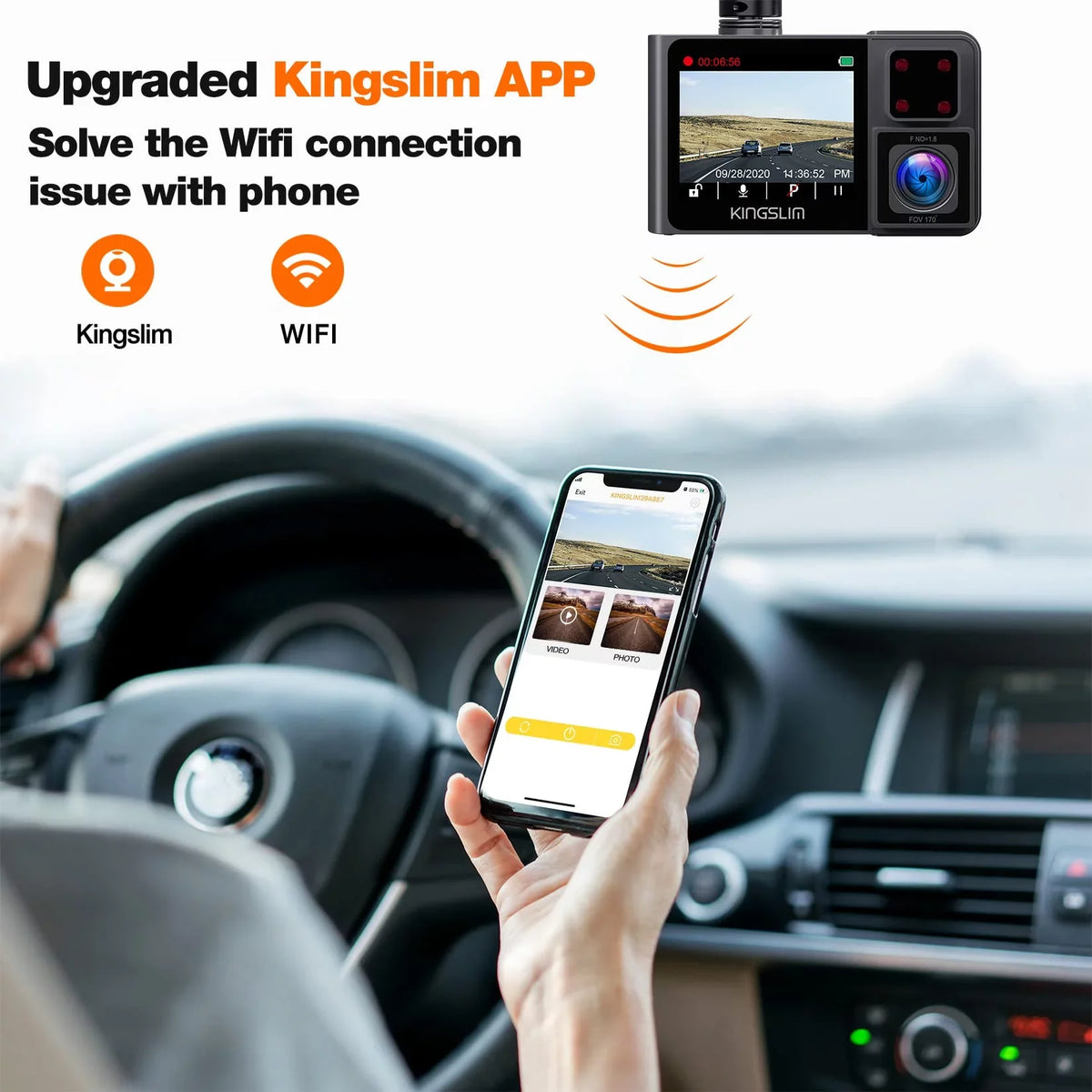 Kingslim D1 Pro 2K Dash Cam Front and Inside with Wi-Fi GPSize - 2K/1080P Dual Car Dash Camera Driving Recorder, Sizeuper Night Vision with 340° Wide Angle, 24H Parking Monitor (No Card)