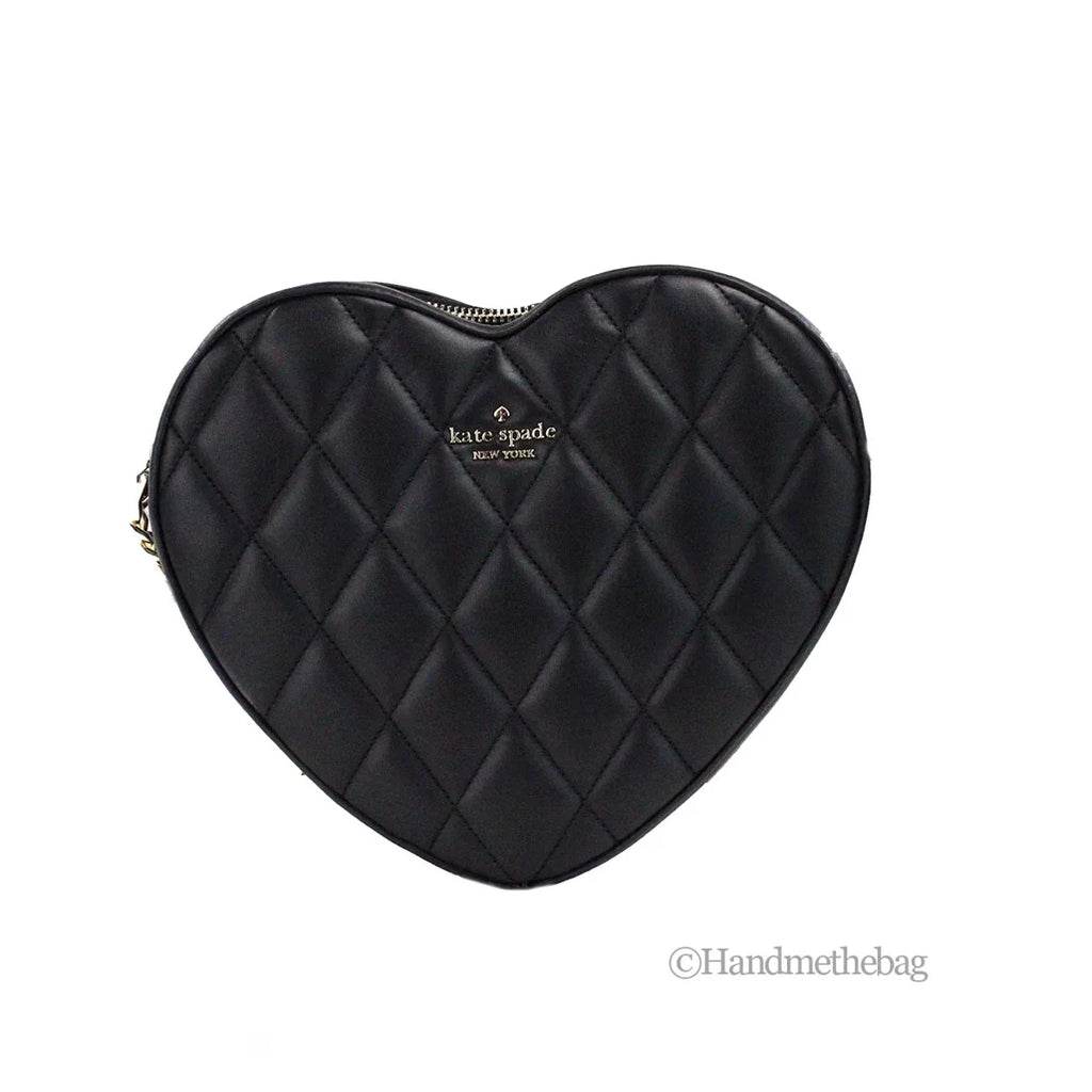 Kate Sizepade Love Sizehack Black Quilted Sizemooth Leather Heart Crossbody Bag