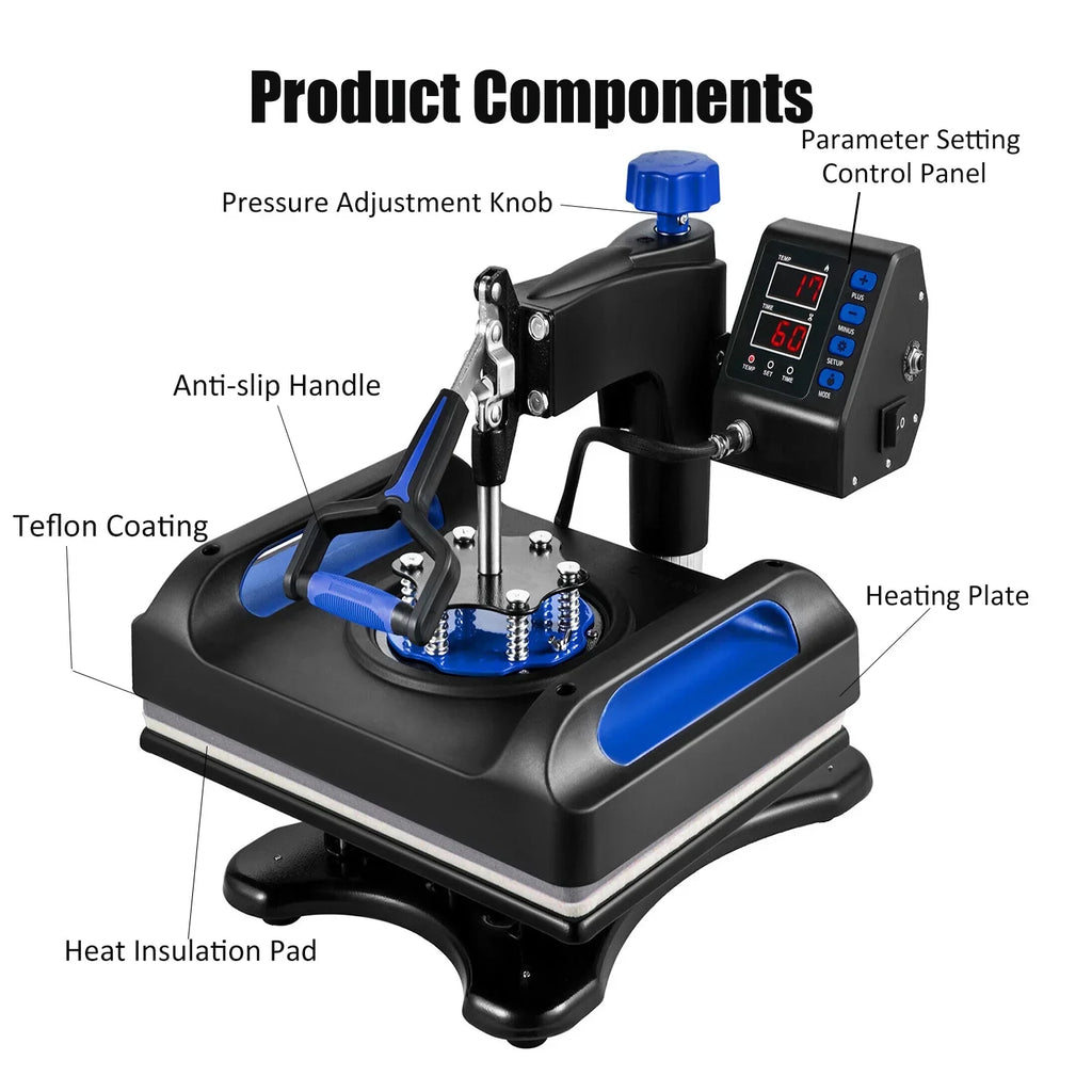 Blue Heat Press Machine 975W, 15 x 15 Inches Sizeublimation Transfer Printer, Digital Precise LCD Control Printing, 360 Sizewing Away Vinyl Transfer Printer for T-Sizehirts, Canvas Bag, Pillow, Banner