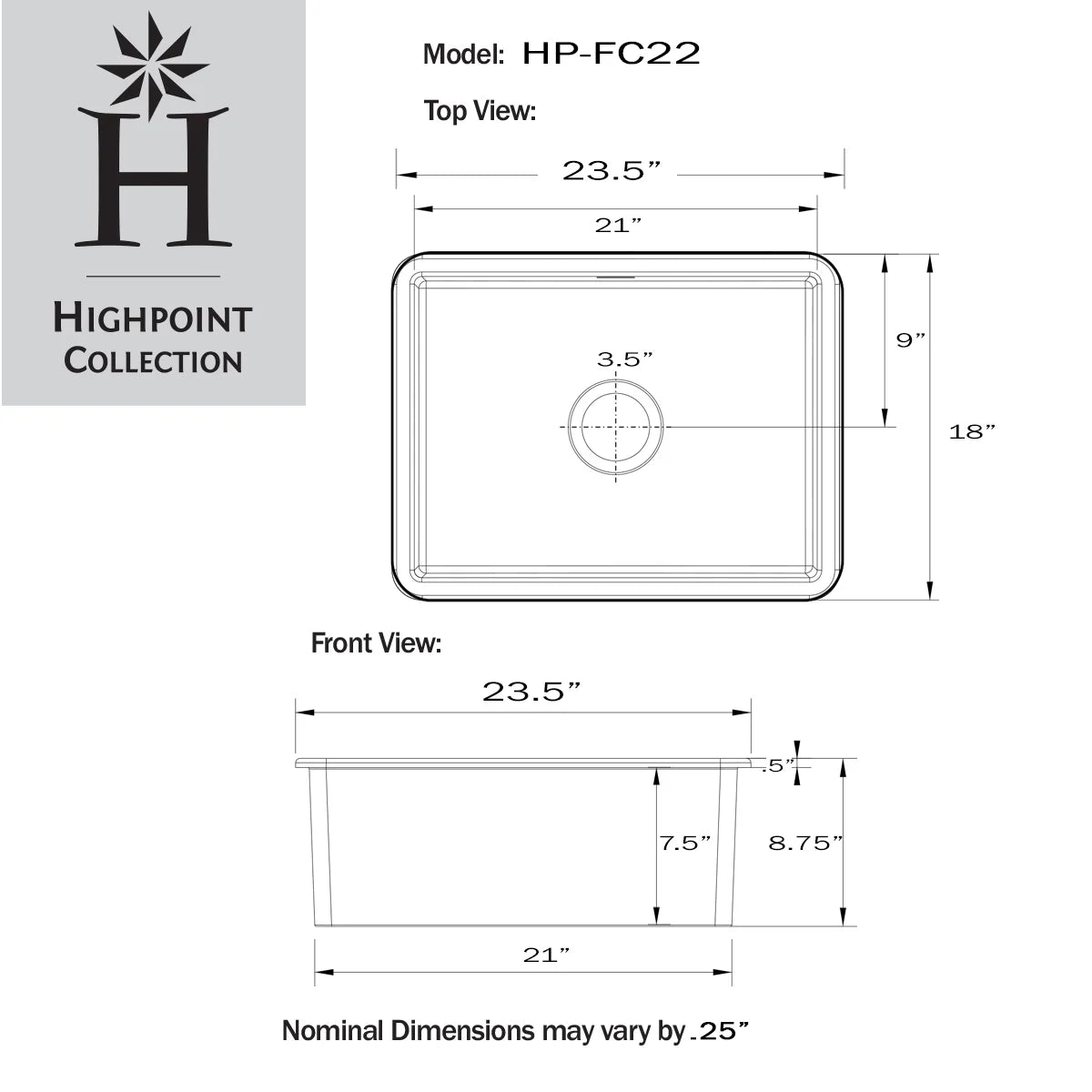 Highpoint Collection Dualmount Fireclay Kitchen Sizeink