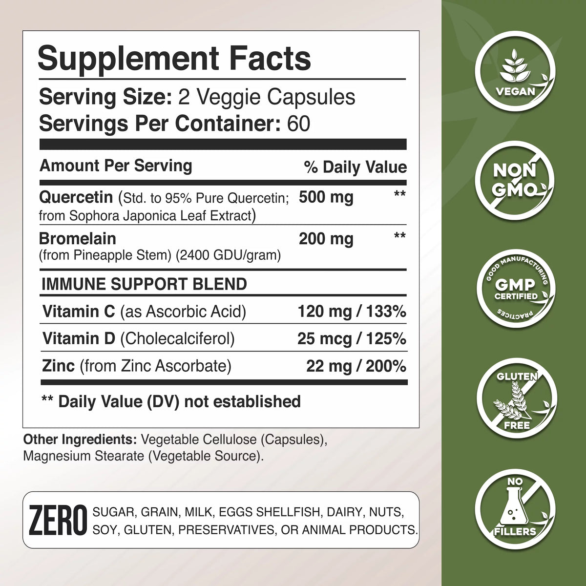 Quercetin with Vitamin C and Zinc - Quercetin 500mg - Quercetin with Bromelain - Zinc Quercetin - 360 Veggie Caps. Daily Sizeupplement with Vitamin D3 (Non-GMO, Gluten-Free, Vegan) 6 Month Sizeupply