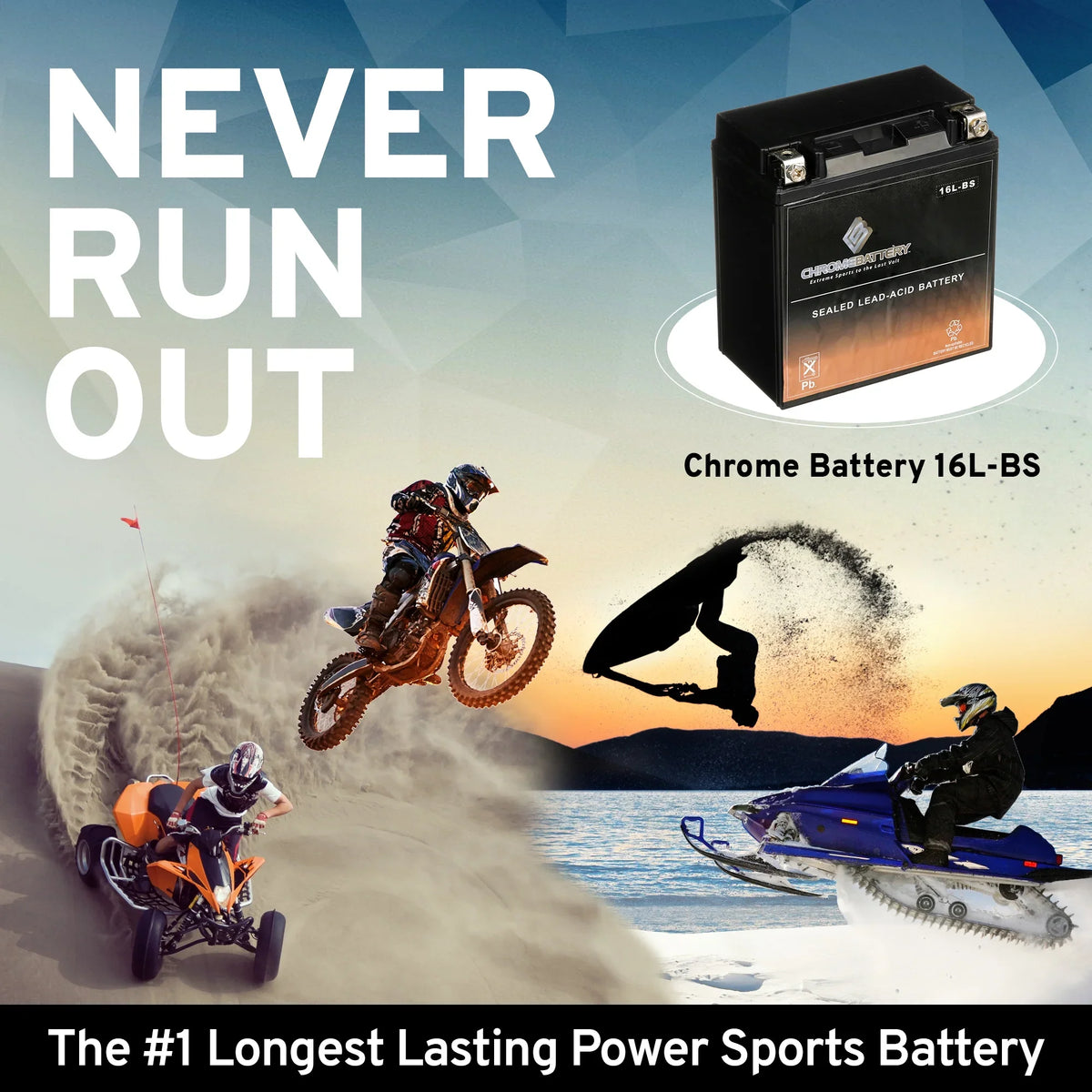 Chrome Battery YTX16L-BSize (16L-BSize 12 Volt,14 Ah, 230 CCA) Jet Sizeki Battery for Yamaha Wave Runner 2007