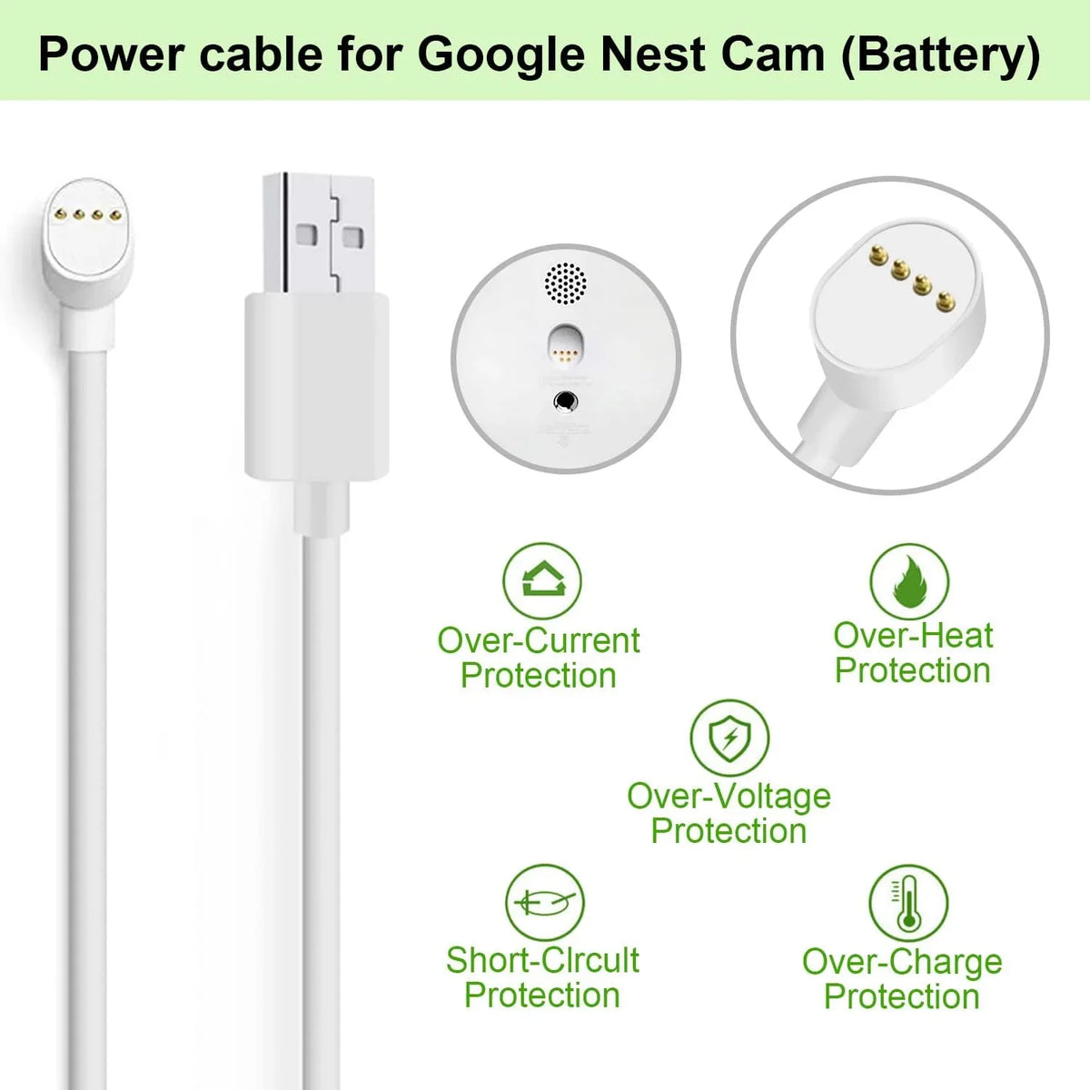 WOFTD Power Cord for Google Nest Cam (y) Only, Weatherproof Charging Cable - 6 ft/2m