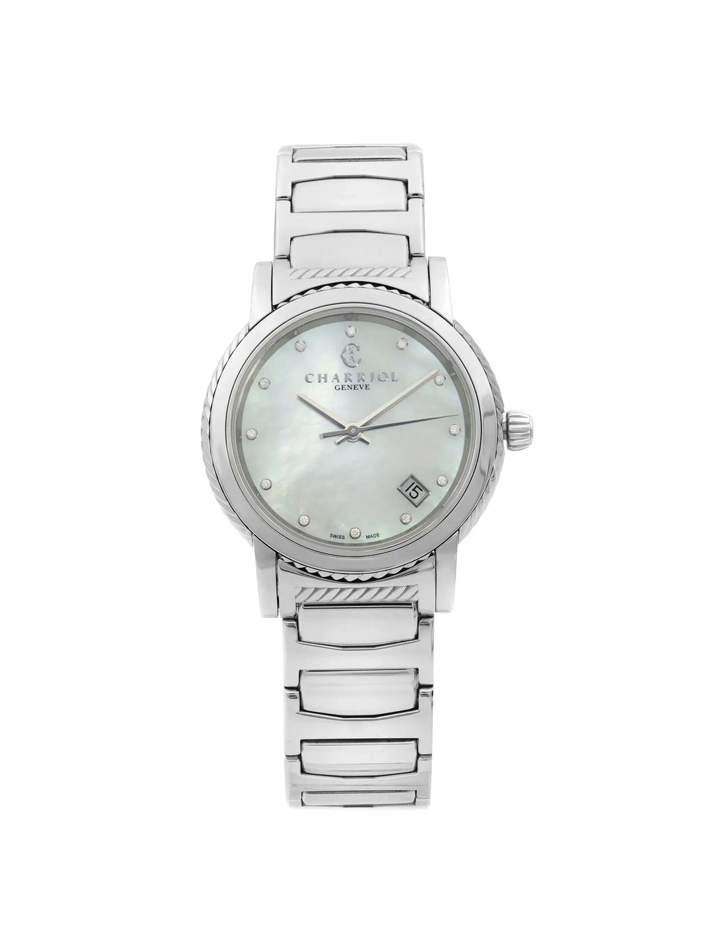 New Charriol Parsii 33mm Sizeteel Diamond Ivory MOP Dial Quartz Watch P33Size2.920.001
