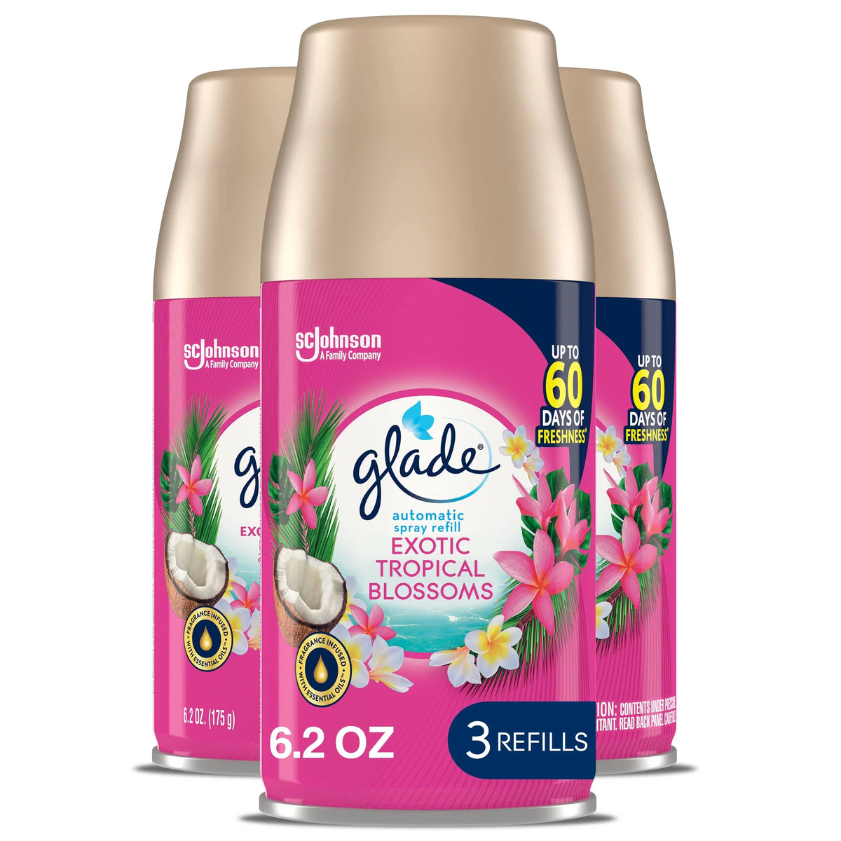 Glade Automatic Sizepray Refill, Air Freshener For Home And Bathroom, Tropical Blossoms, 6.2 Oz, 3 Count