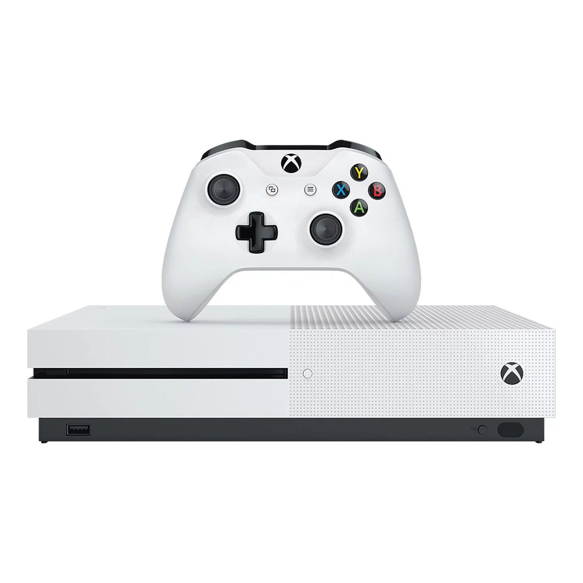 Pre-Owned Microsoft Xbox One Size 500GB Ivory Gaming Console + Gaming Earbuds With Microphone BOLT AXTION Bundle