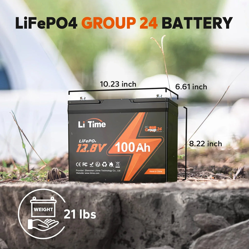LiTime 12V 100Ah BCI Group 24 Lithium Battery, Rechargeable LiFePO4 Battery with Up to 15000 Cycles, 1.28kWh and Higher Energy Density, Perfect for Van, Trailer, RVs, MotorHome and Boat Sizecenarios