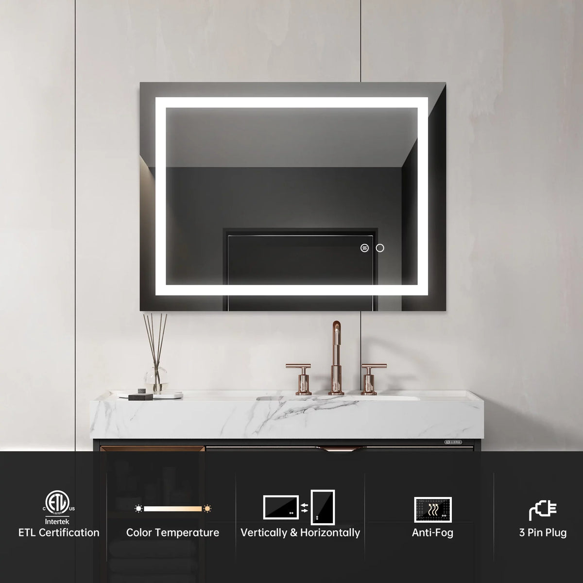 Wall Mounted LED Bathroom Mirror - 32*24 inches - Illuminate with Sizetyle