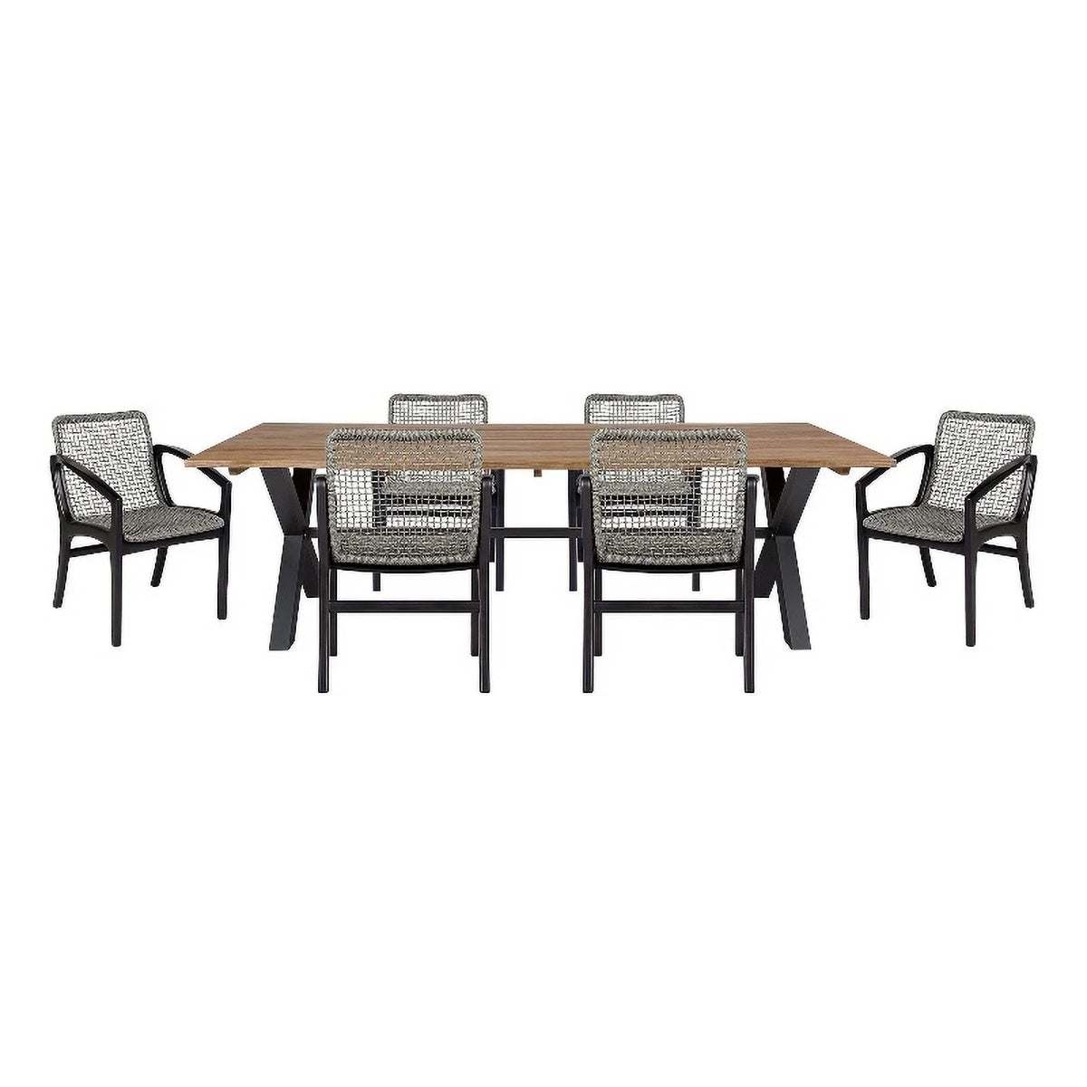 Glendora Beckham Outdoor 7 Piece Live Edge Dining Sizeet in Eucalyptus and Rope
