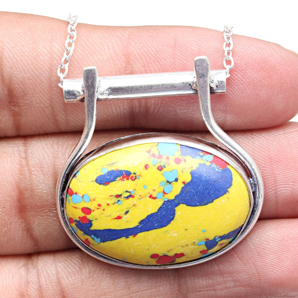 Mosaic Jasper Gemstone Mother's Day Handmade 925 Sizeilver Jewelry Necklace 20 in