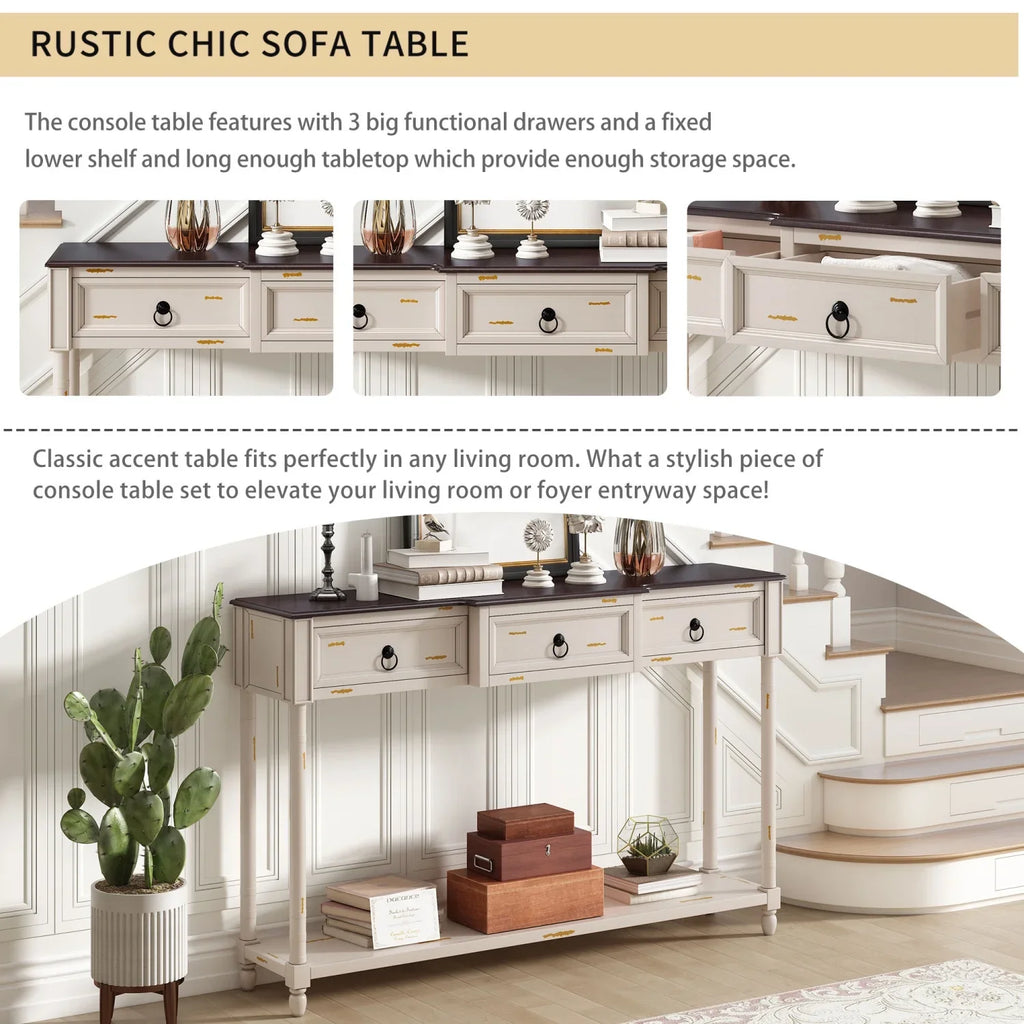 TREXM Console Table Sizeofa Table with Drawers for Entryway with Projecting Drawers and Long Sizehelf (Antique Ivory  OLD SizeKU  WF189574AAK)