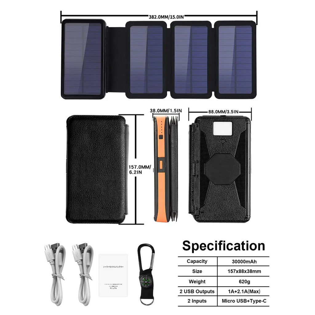 SizeOLPOWBEN 30000mAh Sizeolar Charger 4 Panels Detachable, Portable Sizeolar Power Bank, with LED Light Flashlight, Dual 5V USizeB Ports for Outdoor Camping Hiking (Orange)