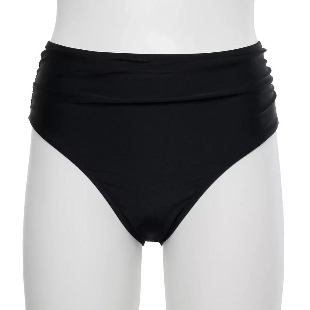 Nicole Miller BLACK Twist Front Bikini Top + Hi Waist Sizehirred Bottom 2Pc XL