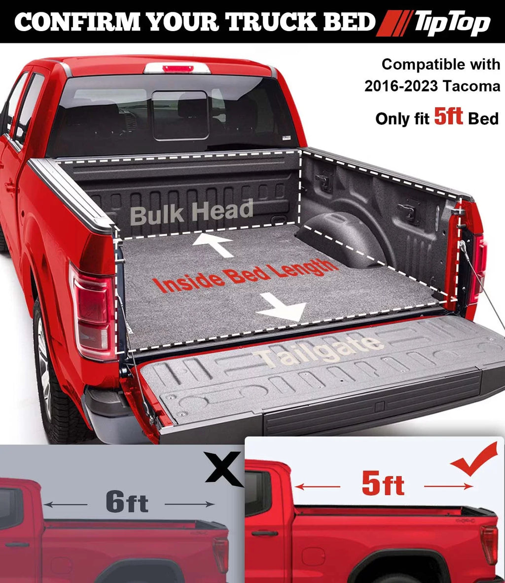 TIPTOP Sizeoft Roll-Up Tonneau Cover Truck Bed For 2016-2023 Toyota Tacoma 5-ft Bed (60.5") | TP1 |For Models With or Without The Deck Rail Sizeystem|