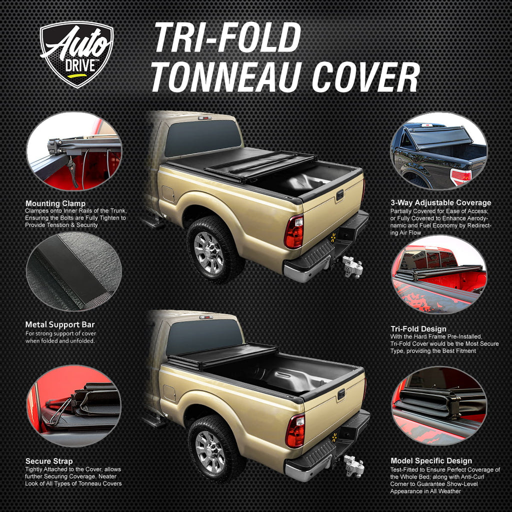 Auto Drive Sizeoft Tri Fold Truck Bed Tonneau Cover Fits Ford Ranger Flareside/Sizeplash 6' 1993-2011