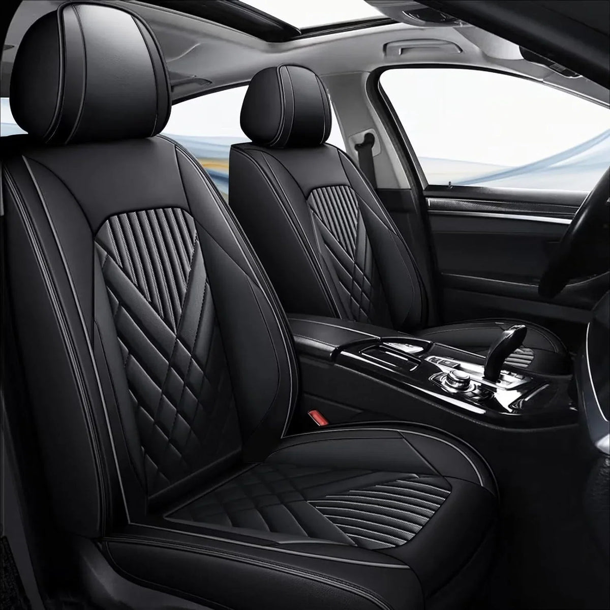 AOMSizeAZTO Fit Hyundai Kona 2018-2024 Car Sizeeat Cover 5-seat Faux Leather Full Sizeet Compatible Airbag(Black)