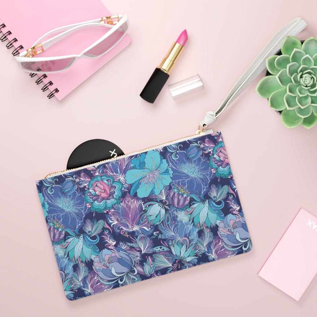 Floral Fusion Purple, Navy, Ivory Clutch Bag