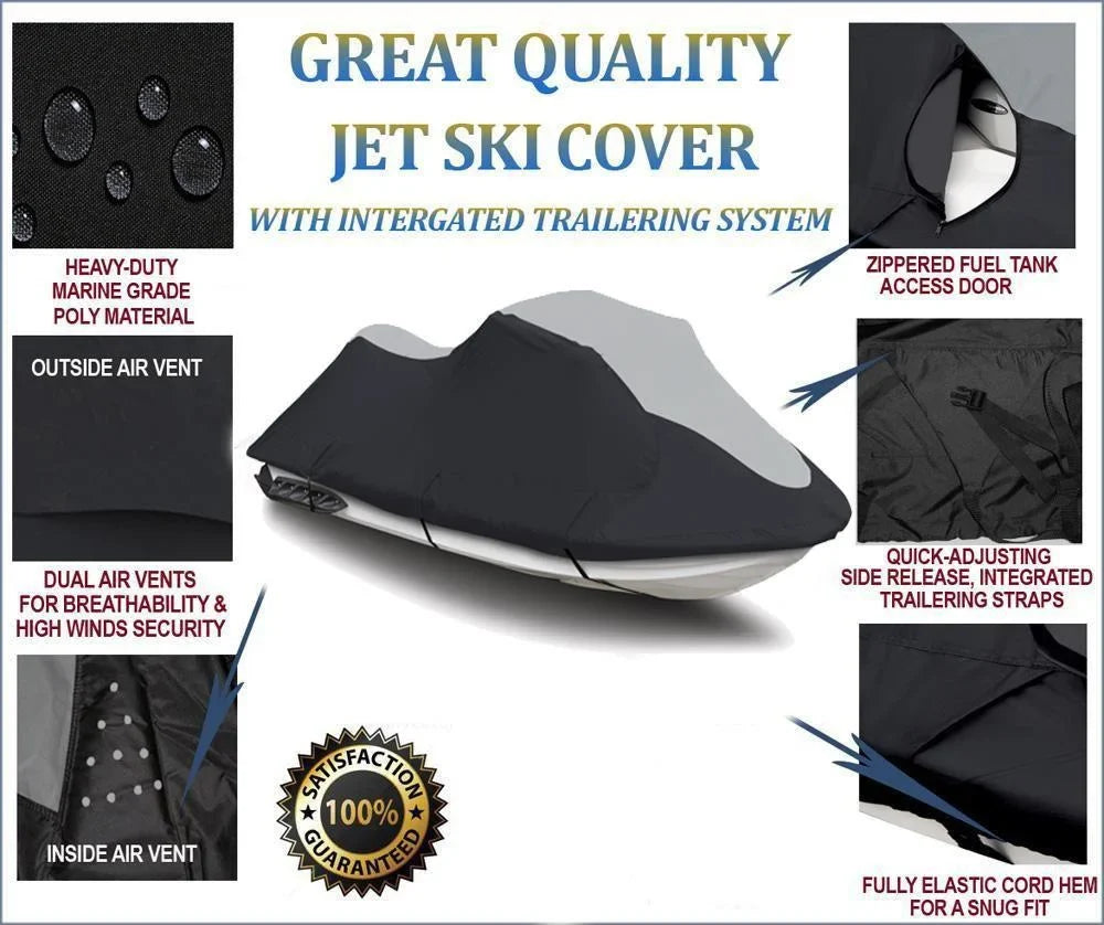 SizeUPER HEAVY-DUTY PWC JetSizeki Cover Compatible for POLARISize JET SizeKI GENESizeISize PWC COVER 1999 2000 2001 2002 Black/Grey