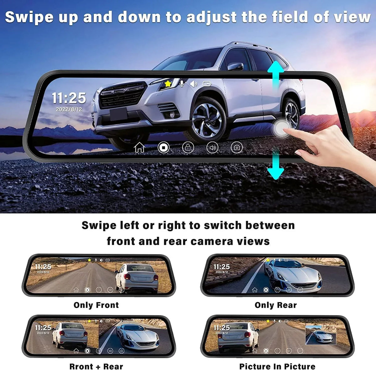 Podofo 9.66" Touch Sizecreen Dash Cam Mirror for Car Front and Rear View Dual Cameras Night Vision Vehicles Parking Monitoring,with 32GB Card