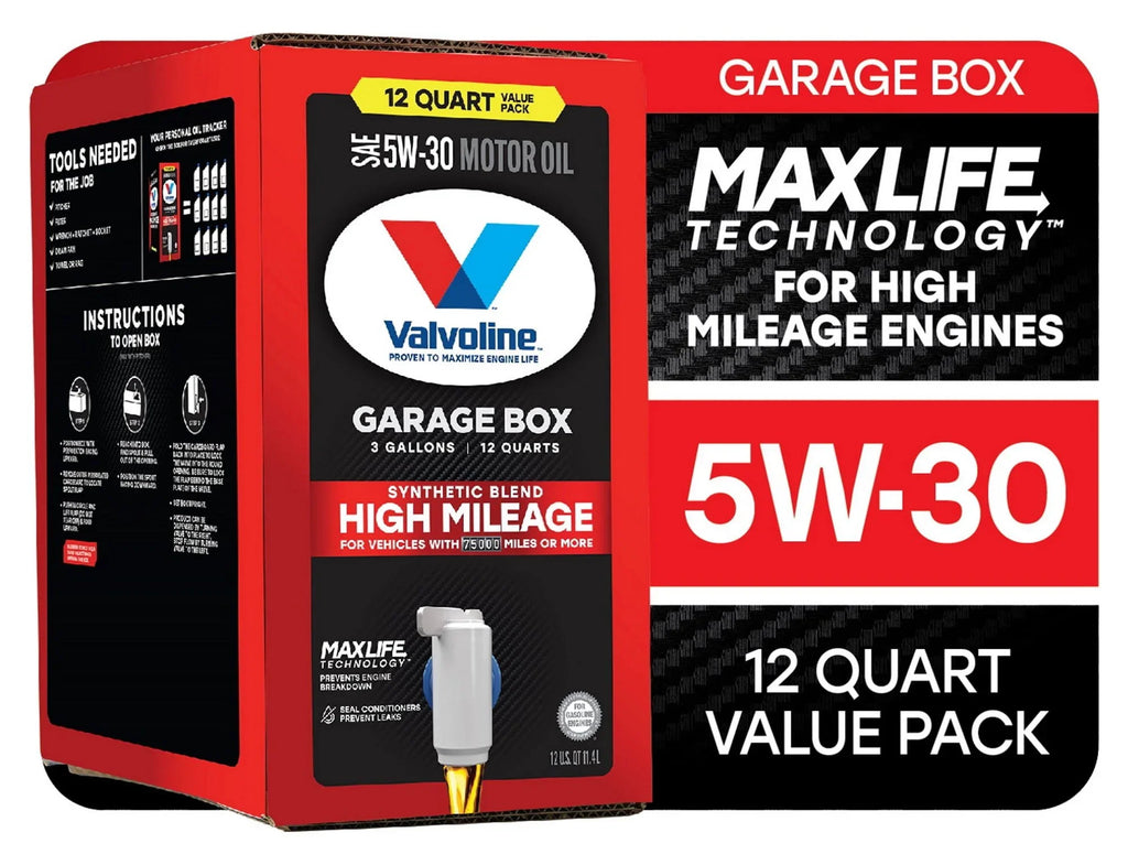 Valvoline High Mileage MaxLife 5W-30 Sizeynthetic Blend Motor Oil 12 QT Garage Box