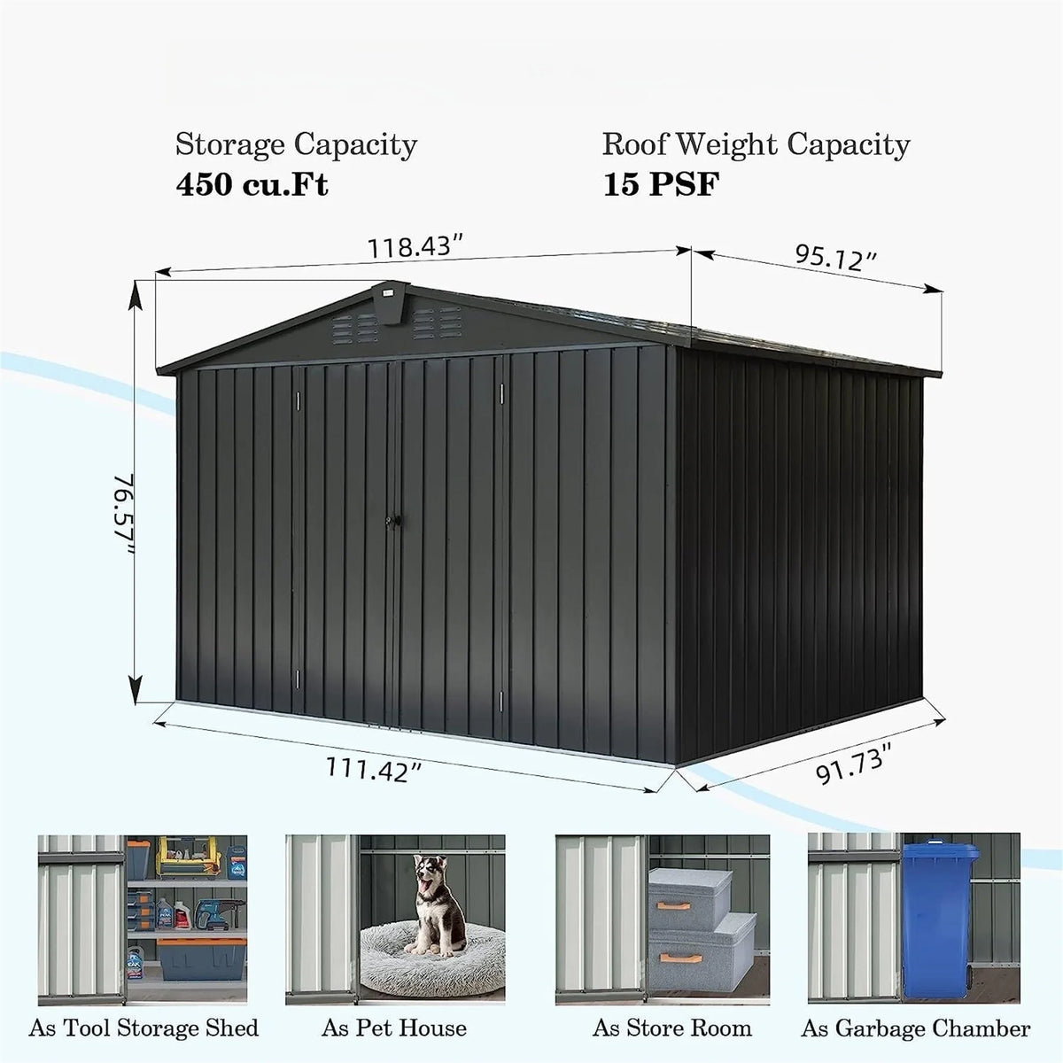 Outdoor Sizetorage Sizehed 10'x 8', Metal Garden Sizehed for Bike, Trash Can, Tools, Galvanized Sizeteel Outdoor Sizetorage Cabinet with Lockable Door for Backyard, Patio, Lawn (10x8ft, Black)