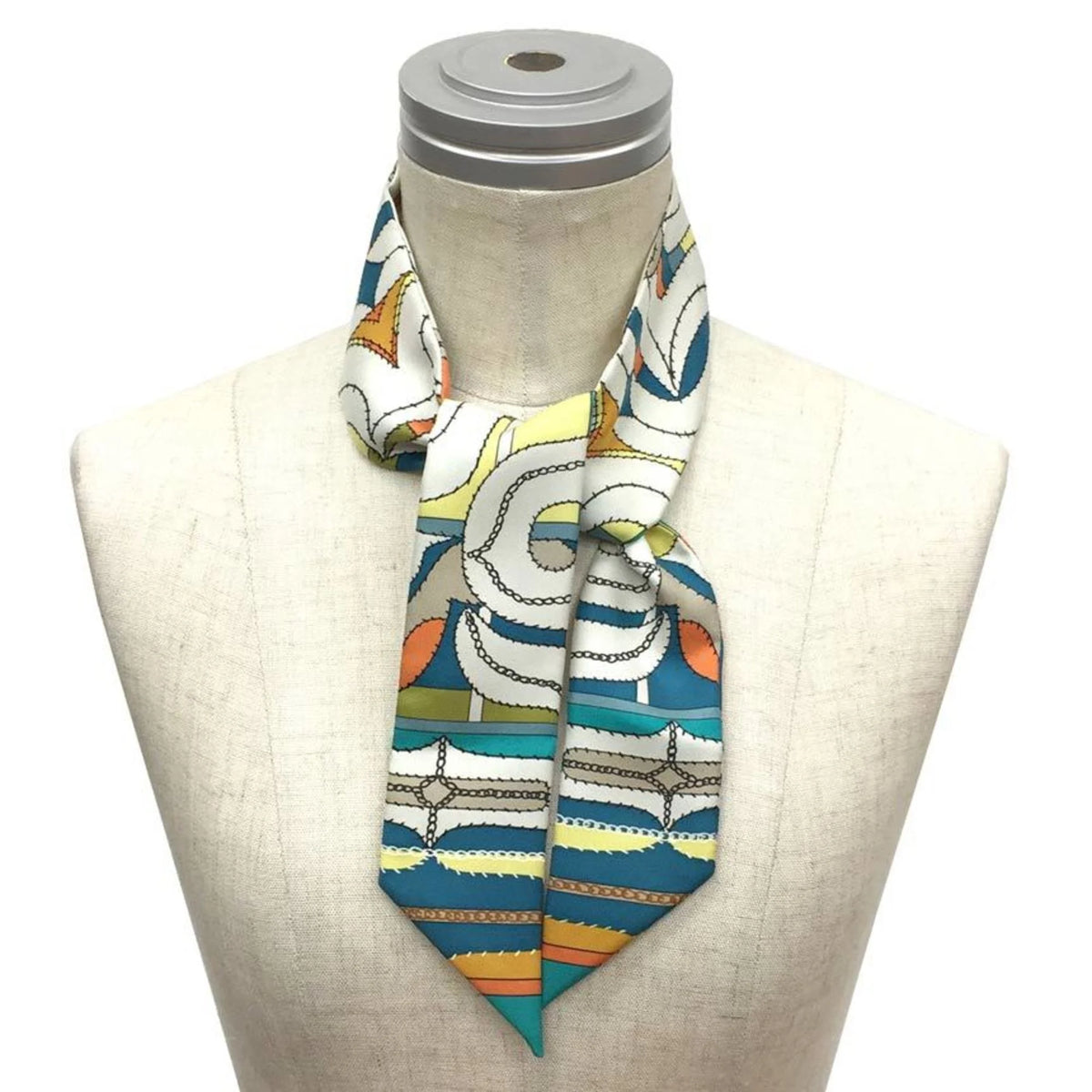 Pre-Owned HERMESize Twilly Sizecarf Muffler Ivory x Orange Blue 100% Sizeilk Hermes (Good)