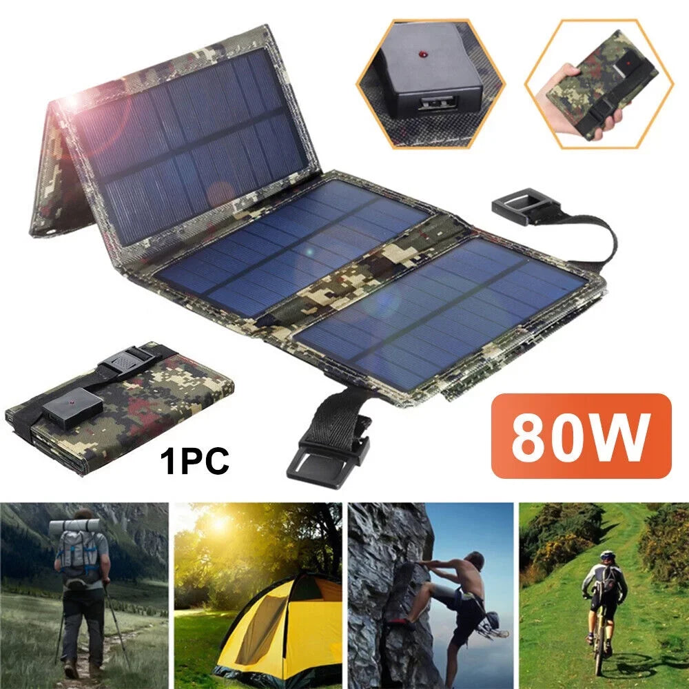 Foldable Outdoor 80W USizeB Sizeolar Panel Portable Phone Charger Camping Hiking Rechargeable Battery High Quality