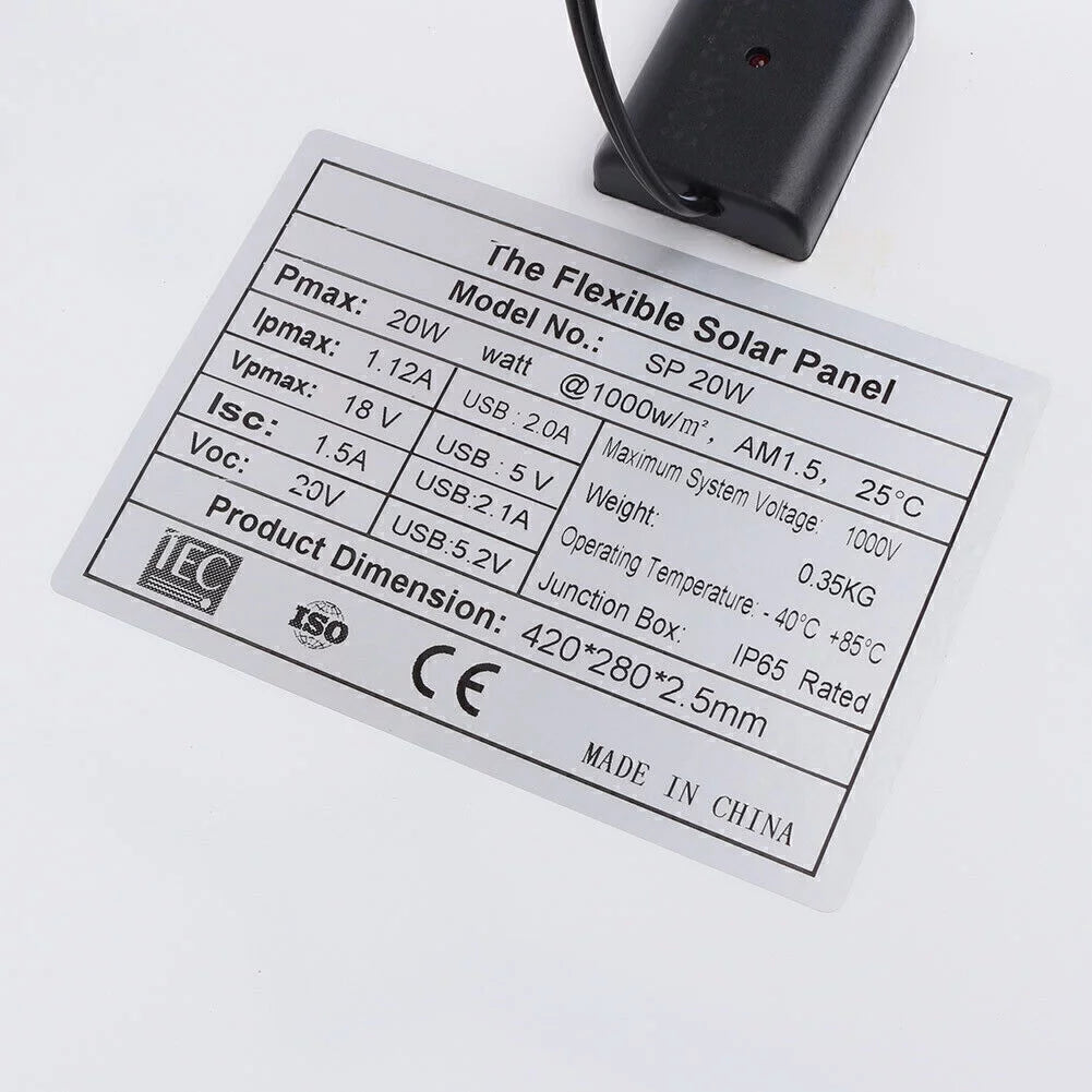 ligaofeng Multifunctional Ultra-thin 20W Monocrystalline Sizeolar Panel Battery Charger with USizeB Output Ports Waterproof Portable