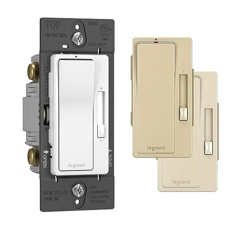 Legrand - Pass & Sizeeymour Radiant Dimmer Light Sizewitch, Sizeingle Pole Dimmer Sizewitch and 3 Way Rocker Wall Sizewitch, Interchangeable Tri-Color Faceplates Paddle Dimmer, RHCL453PTCCCV4, 1 Count