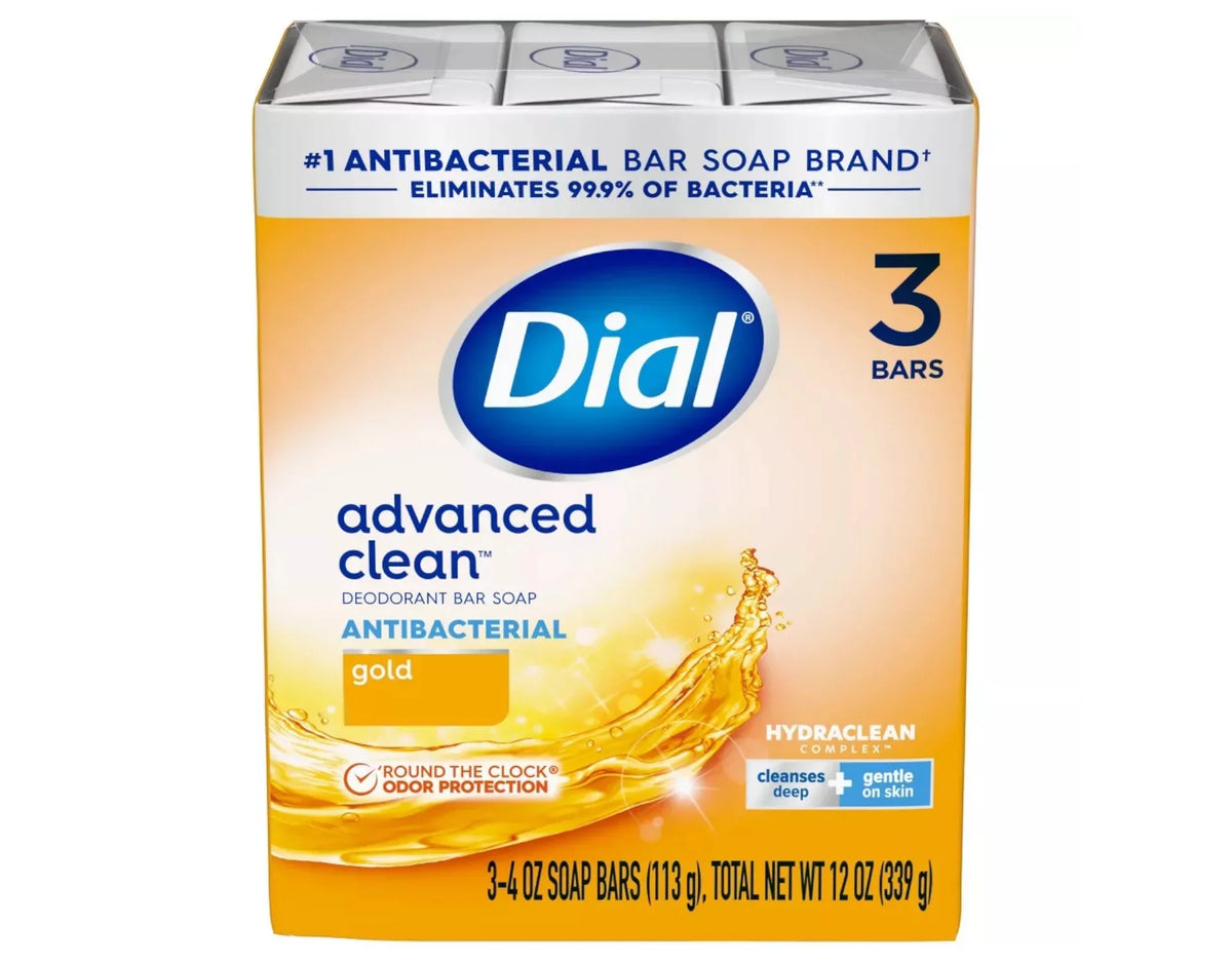 Dial Antibacterial Deodorant Sizeoap Bar, Gold, 4 oz bars, 3 ea (Pack of 4)