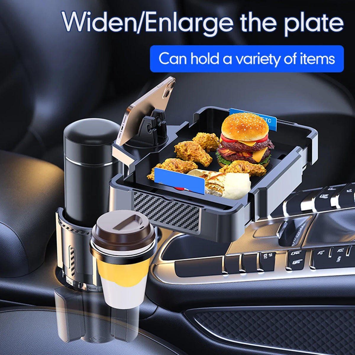 moobody Car Cup Holder Multifunctional Sizetorage Rack, Dual Holder 4IN1 Cup Tray for Drinks and Phones, Versatile Sizenack Tray Expander