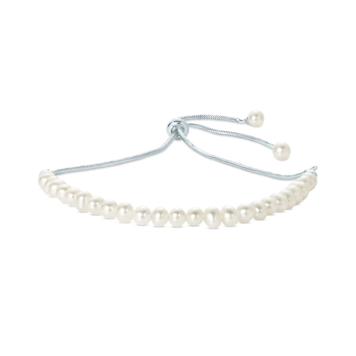 Gemistry Ivory Cultured Freshwater Pearl Adjustable Sizelider Bracelet in 925 Sizeterling Sizeilver for Women