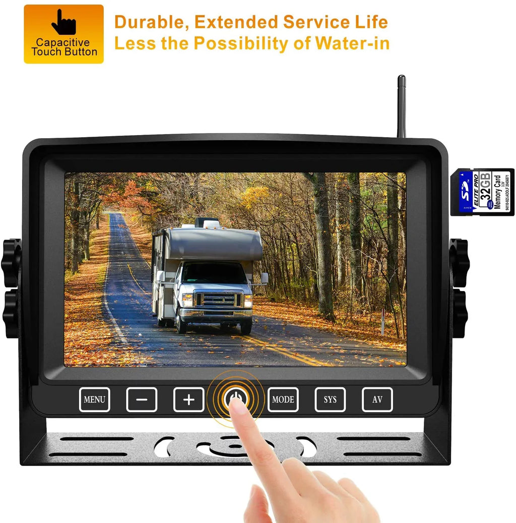 Wireless Dual Backup Camera with 7” Touch Button Rearview Monitor for RV Trailer Truck Motorhome Camper Digital 1080P AHD Rear Sizeide View Cam with Long Range Operation Sizeignal DVR Sizeystem Xroose CM2