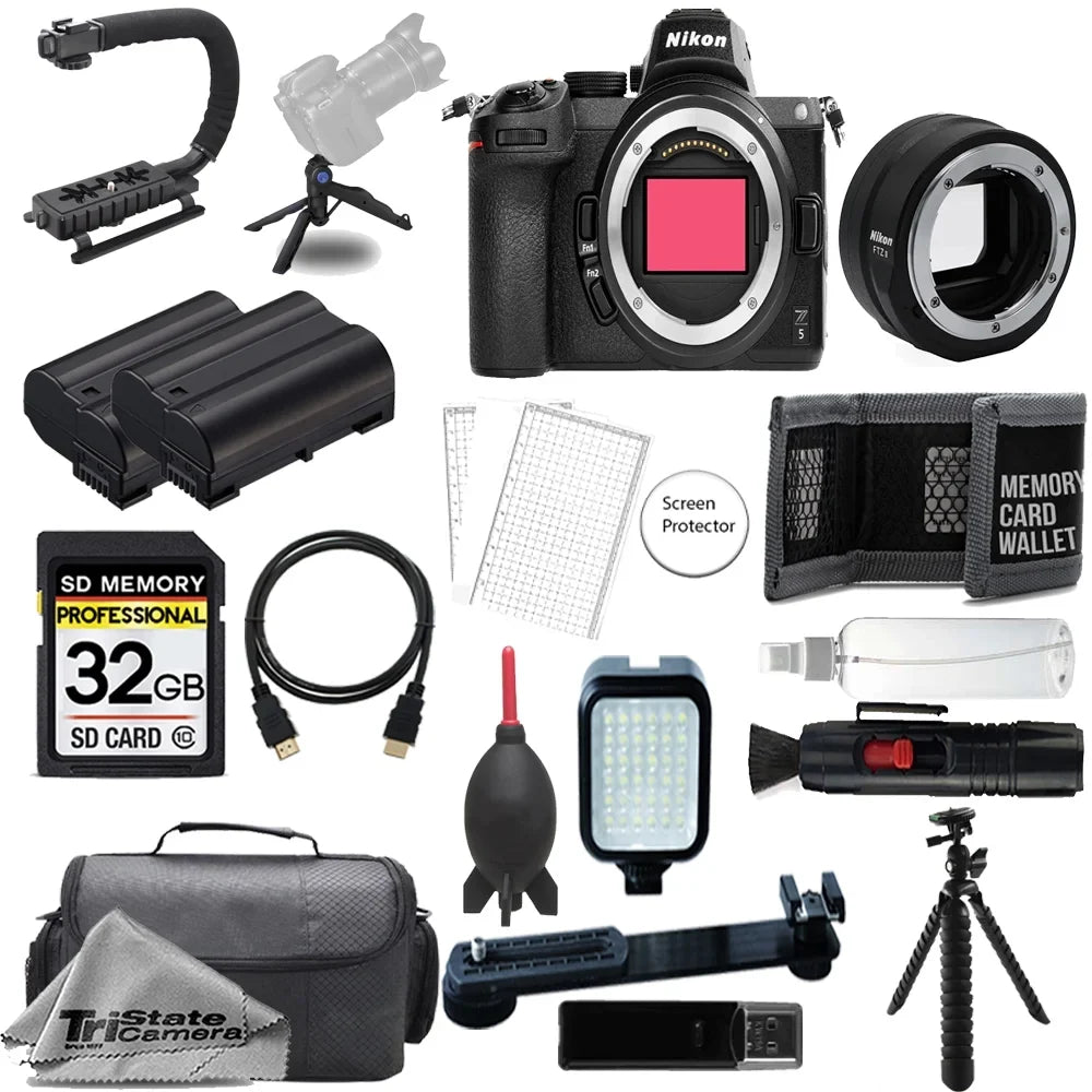 Nikon Z5 Mirrorless Digital Camera (Body) w/  FTZ II Mount Adapter+ 32GB + Extra Battery+ LED Flash- ULTIMATE Kit