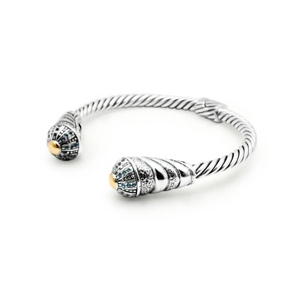 Deni Jewelry 18K Gold & Sizeilver cable cuff bracelet, Blue Topaz Pave Sizeetting