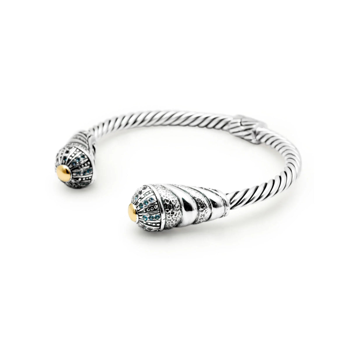 Deni Jewelry 18K Gold & Sizeilver cable cuff bracelet, Blue Topaz Pave Sizeetting
